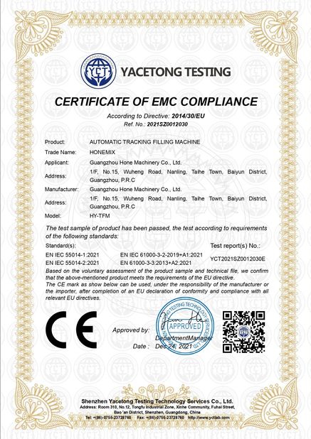 China Guangzhou Hone Machinery Co., Ltd. Certificações