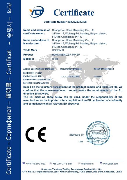China Guangzhou Hone Machinery Co., Ltd. Certificações