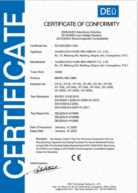 China Guangzhou Hone Machinery Co., Ltd. Certificações