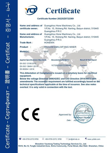 China Guangzhou Hone Machinery Co., Ltd. Certificações