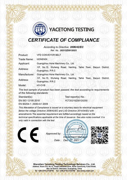 China Guangzhou Hone Machinery Co., Ltd. Certificações